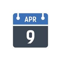 icône de la date du calendrier du 9 avril vecteur
