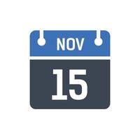 icône du calendrier du 15 novembre, icône de la date vecteur