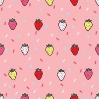 conception de modèle de dessins animés de fraise. fond rose doux. le motif vibrant mignon et harmonieux dans une mode fille ou bébé, des fraises colorées fraîches et juteuses en été. conception de vecteur pour la mode.