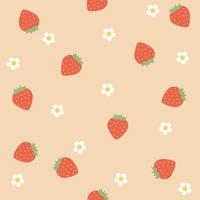 motif de dessins animés de fleurs blanches aux fraises. fond rose. le motif mignon sans couture dans une mode fille ou bébé, des fraises fraîches et juteuses colorées en été. conception de vecteur pour la mode.