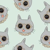 motif de dessins animés mignons de chat riche. chat portant un collier en or et des lunettes de soleil. le motif mignon sans couture dans une fille, un garçon, un doodle de chat isolé de mode bébé. conception de vecteur pour la mode.