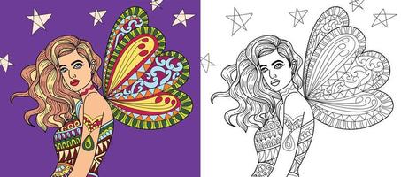 doodle fée ange page de livre de coloriage pour adultes illustration vectorielle vecteur