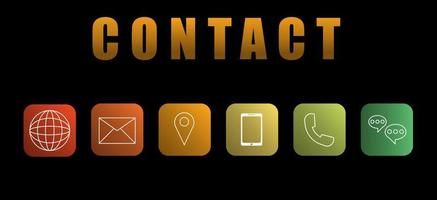 contactez-nous concept. icônes telles que téléphone portable, adresse e-mail, chat, communication globale sur fond noir pour présentation, bannière web, article. connexion d'affaires et de réseau et entreprise.