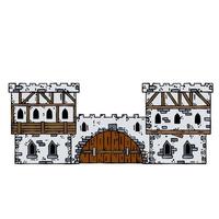 château médiéval. chevalier de pierre ou forteresse royale avec tour. ancien fort militaire. croquis, contour, dessin animé