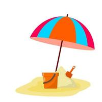 Parasol. conception de couleur. seau et pelle enfant. vecteur