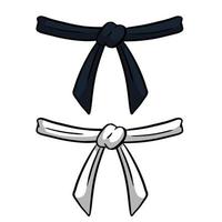ceinture noire et blanche de karaté et de judo. kimono japonais traditionnel. ensemble de niveau maître. illustration dessinée à la main. sport de combat oriental. élément de vêtement de combattant vecteur