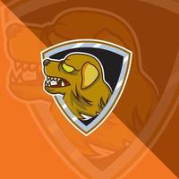 logo de mascotte d'esport de tête de chien pour l'esport, les jeux et le vecteur gratuit premium de sport.