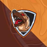 logo de mascotte d'esport de tête de chien pour l'esport, les jeux et le vecteur gratuit premium de sport.