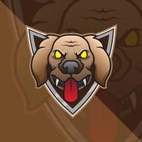 logo de mascotte d'esport de tête de chien pour l'esport, les jeux et le vecteur gratuit premium de sport.