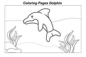 pages de coloriages. animaux sauvages marins. petit bébé dauphin mignon sous l'eau. illustration dans un style cartoon pour un livre de coloriage vecteur