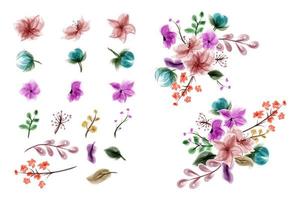 collection d'art floral aquarelle à la main illustration dessinée à la main vecteur