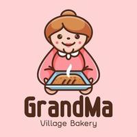 logo mascotte boulangerie grand-mère vecteur