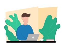 illustration vectorielle conception d'un homme travaillant sur son ordinateur portable vecteur