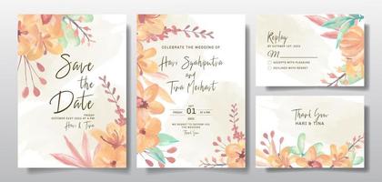 carte de voeux d'invitation de mariage avec fond de conception de fleurs ou de feuilles aquarelle vecteur