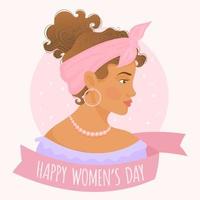 joli visage femme portant un bandeau rose, bonne journée de la femme. vecteur
