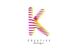 logo lettre k avec des lignes torsadées colorées vibrantes. illustration vectorielle créative avec zèbre, lignes de motif d'empreintes digitales. vecteur