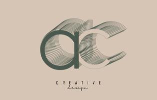 création de logo de lettre ac filaire en deux couleurs. illustration vectorielle créative avec cadre de contour câblé et en miroir. vecteur