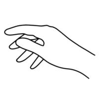 icône de vecteur de main humaine droite. illustration dessinée à la main isolée sur fond blanc. l'homme étend sa paume vers le haut, un geste de bénédiction, touche. croquis monochrome simple, griffonnage, contour