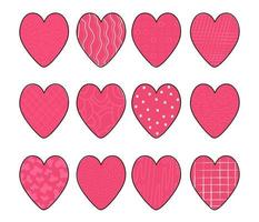 ensemble de doodles coeurs saint valentin. 12 coeurs de coloration tendance. effet de vecteur dessiné à la main