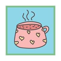 tasse de couleur pastel. tasse avec coeurs et vapeur. carte de saint valentin avec des tasses à café. je t'aime bannière. affiche ou carte de voeux de saint valentin de vacances romantiques. vecteur