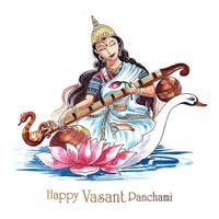 vasant panchami sur la conception de cartes religieuses du dieu indien saraswati maa vecteur