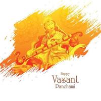 vasant panchami sur fond de carte de célébration du dieu indien saraswati maa vecteur