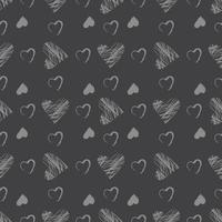 joli motif harmonieux de coeurs gris dessinés à la main et sur fond sombre. décoration festive pour la saint-valentin, imprimée avec des lignes de craie sur ardoise. illustration vectorielle plate vecteur