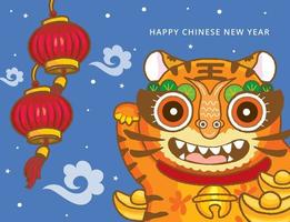 nouvel an chinois avec conception de cartes amusantes tigre vecteur