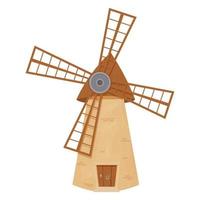 fée moulin à vent, dessin animé isolé sur fond blanc. bâtiment rétro, rural, tour avec hélice en bois. clipart, élément de conception, atout ui gui. illustration vectorielle vecteur