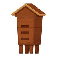 ancienne ruche en bois de couleur marron en style cartoon isolé sur fond blanc. maison d'apiculture rétro et rurale. construction en bois, équipement détaillé et texturé, clipart. . illustration vectorielle vecteur