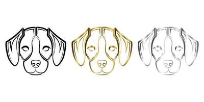 trois couleurs noir or et argent dessin au trait de l'avant de la tête de chien beagle bon usage pour symbole mascotte icône avatar tatouage conception de t-shirt logo ou tout autre motif vecteur