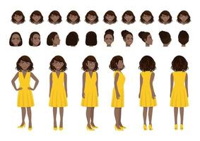 jeu de tête de personnage de dessin animé de femme d'affaires afro-américaine et conception d'animation. avant, côté, arrière, personnage animé 3-4 vues. illustration vectorielle plane. vecteur