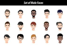 ensemble de portraits d'avatar de visage masculin isolés sur fond blanc. les hommes internationaux dirigent l'illustration vectorielle plane. vecteur