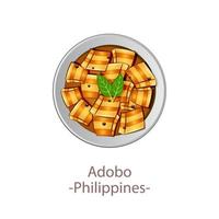 vue de dessus de la nourriture populaire de l'asean national, adobo, en dessin animé vecteur