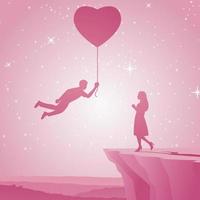 l'homme vole en tenant un ballon coeur pour le donner à la femme. l'art conceptuel signifie qu'il envoie de l'amour à son amant vecteur