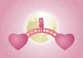 un couple s'embrasse et s'embrasse sur un pont qui relie la forme du coeur volant. art conceptuel signifie amour lien par coeur vecteur