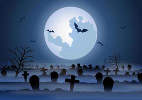 fond d'halloween avec scène de cimetière le soir d'halloween vecteur