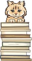 chat avec des livres pour l'éducation. le chat tient des livres avec ses pattes vecteur