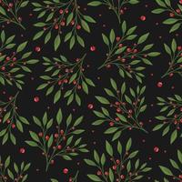 motif floral sans couture avec feuilles vertes et baies rouges. parfait pour les affiches de papier peint textile. vecteur