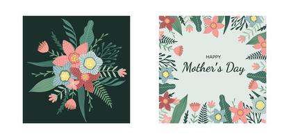 bonne fête des femmes 8 mars cartes mignonnes pour les vacances de printemps. illustration vectorielle d'une date, d'une femme et d'un bouquet de fleurs. vecteur
