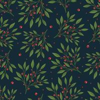 motif floral sans couture avec feuilles vertes et baies rouges. parfait pour les affiches de papier peint textile. vecteur