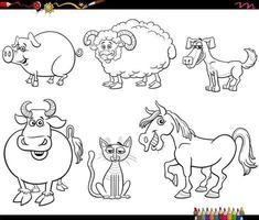 dessin animé drôle animaux de la ferme jeu de caractères page de livre de coloriage vecteur