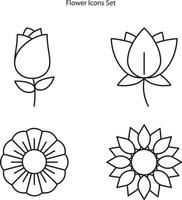 ensemble d'icônes de fleurs isolé sur fond blanc de la collection de photographies. icône de fleur symbole de fleur linéaire de contour de ligne mince pour le logo, le web, l'application, l'interface utilisateur. signe simple d'icône de fleur. vecteur