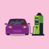 voiture électrique ravitaillement en électricité la borne de recharge. conception moderne simple. icône de couleur violette. illustration vectorielle. vecteur