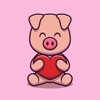 cochon mignon étreignant amour coeur dessin animé icône illustration vecteur