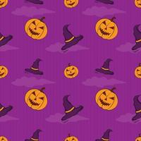 Citrouille caractère transparente motif nuage, chapeau halloween ornement objet vacances événement violet couleur arrière-plan conception graphique vectoriel, papier d'emballage, décoratif beau fond d'écran coloré vecteur