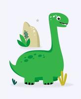 drôle de dinosaure mignon vert sur fond clair. pour textiles, papier d'emballage, affiches, arrière-plans, décoration de fêtes d'enfants. illustration vectorielle vecteur