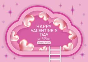 nuage rose et coeurs happy valentines day vector art background