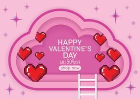 nuage rose et coeurs happy valentines day vector