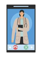 femme médecin en smartphone vecteur